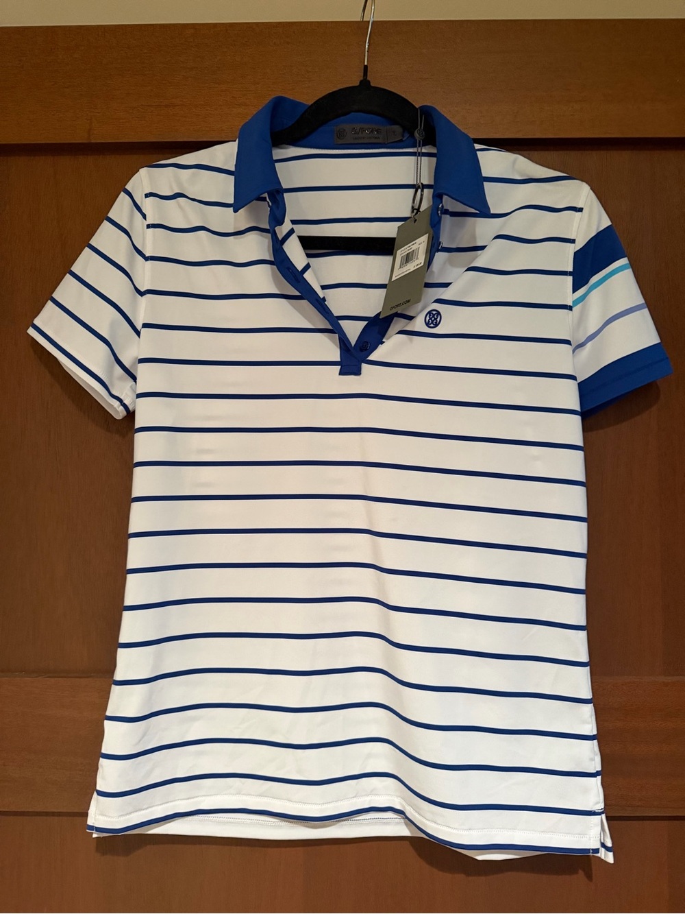 G/FORE White Polo with Blue Stripes